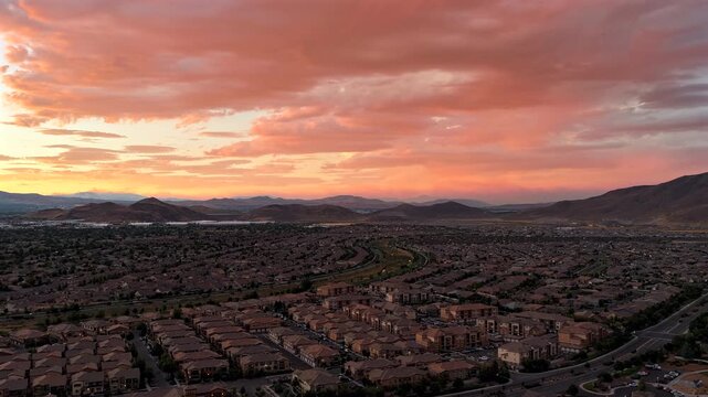 Reno Nevada - Hyperlapse / Timelapse of Intense Color Changing Sunset Over South Reno Neighborhood in Summer