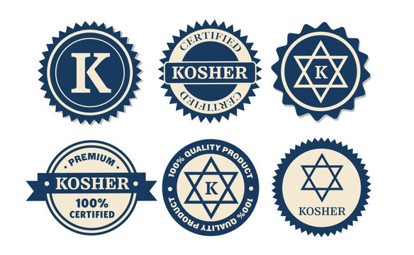 Elegant blue and cream kosher label icon set