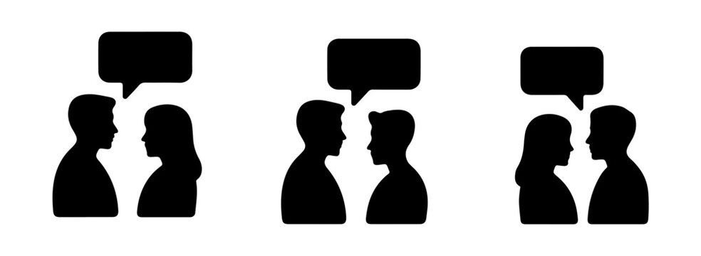 People silhouettes with speech bubbles in three variations for interpersonal communication and dialog design.