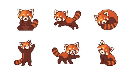 Fototapeta premium Set of cute red panda characters in various poses and expressions for design projects.