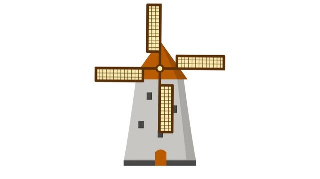 windmill animation on a transparent background, windmill animation with blades spinning repeatedly