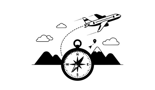 Airplane Compass Travel and Journey Exploration Vector Illustration