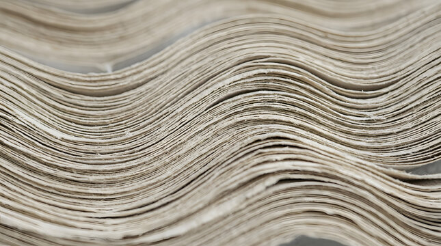 Close-up of wavy stacked paper sheets with natural texture