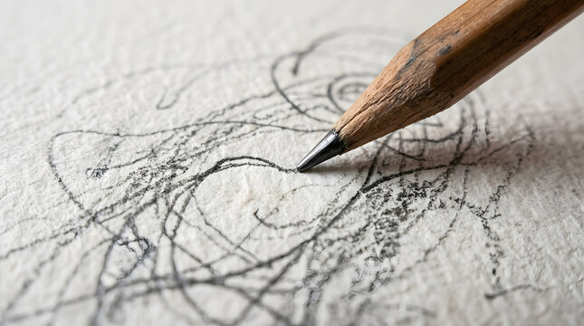 Close-up of graphite pencil tip drawing on textured paper