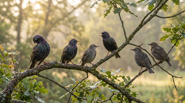 European starlings perched