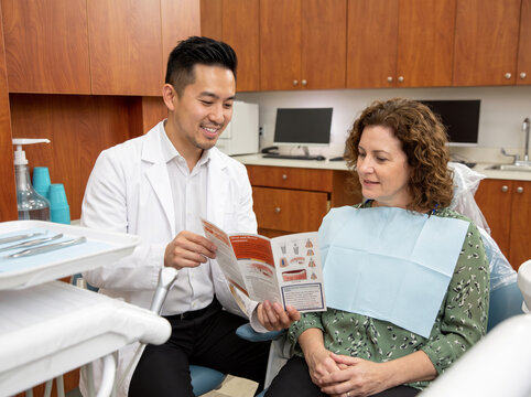 Dentist talking to patient. 