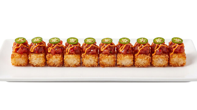 Mini Cheeseburger Sliders with Jalapeno slices on white plate. Gourmet appetizer. Appetizing finger food. Spicy snack bites. Party food for catering. Savory meat patty appetizer.