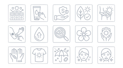 Fototapeta premium Set of Skin Protection and Care Icons on Transparent Background