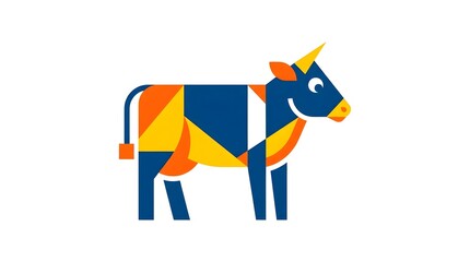 Obraz premium Stylized geometric illustration of a cow or ox in flat vector design