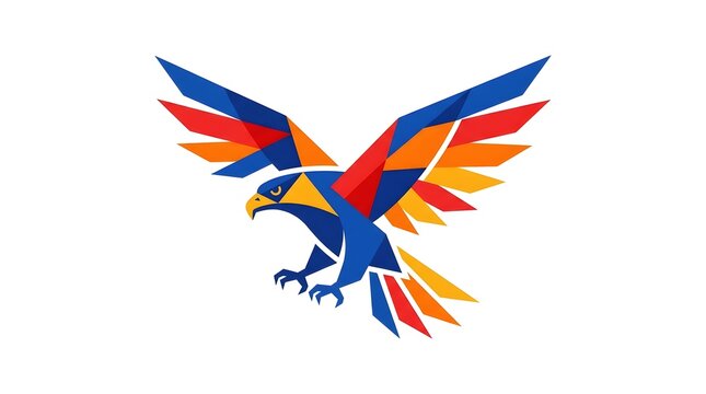 Colorful geometric eagle falcon bird flying logo design template isolated on white background
