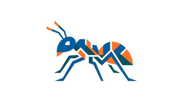 Modern stylized ant logo design in geometric flat vector style
