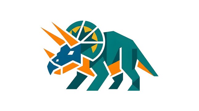 Geometric triceratops dinosaur icon in flat vector style