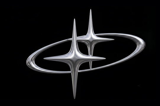 3D Y2K Metallic Chrome Sharp Star with Rings