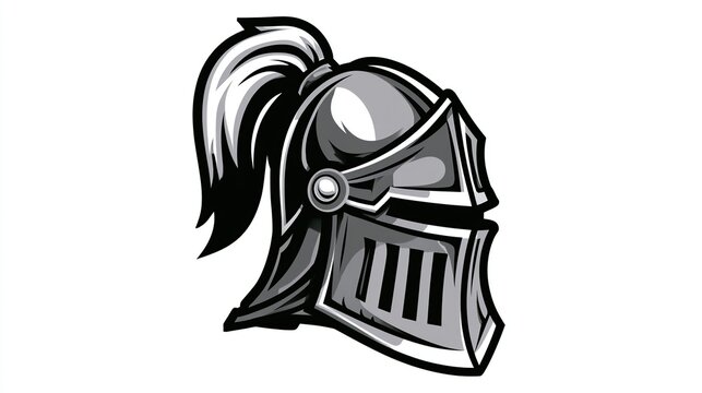 Medieval Knight Helmet with Plume on White Background