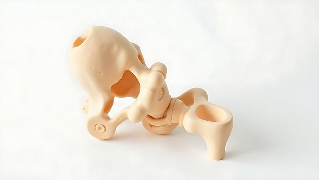 Anatomical shoulder model with humerus misalignment on white surface, joint injury concept