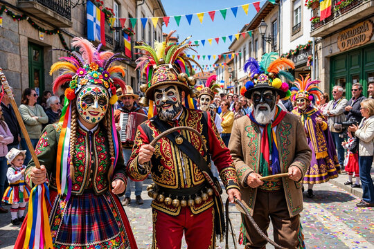 Vibrant European Street Festival with Traditional Costumes