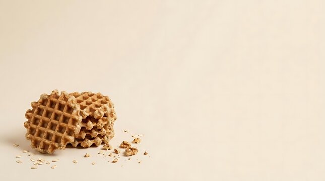 Stack of delicious homemade oatmeal nut waffles for national oatmeal nut waffles day celebration featuring crunchy walnuts on a clean beige background