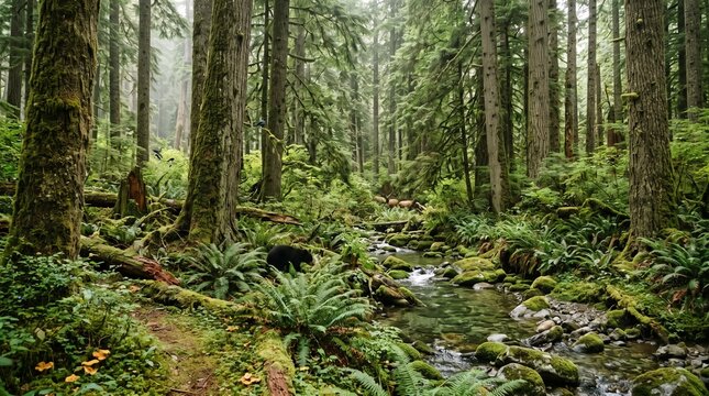Misty rainforest river