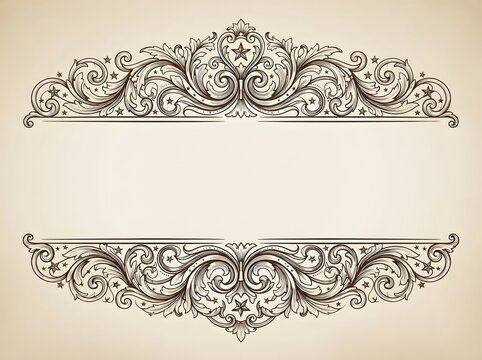 Elegant vintage decorative frame with ornate floral filigree elements on a textured aged paper background