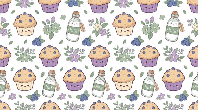 Cute Kawaii Blueberry Muffins Pattern