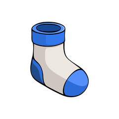 Cute blue and white baby sock vector illustration isolated on transparent background for infant clothes clothing design and shower decoration