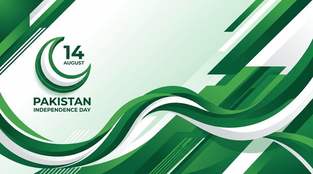 Modern green white pakistan independence day august fourteenth national holiday vector background with date marker August 14th design celebrating national