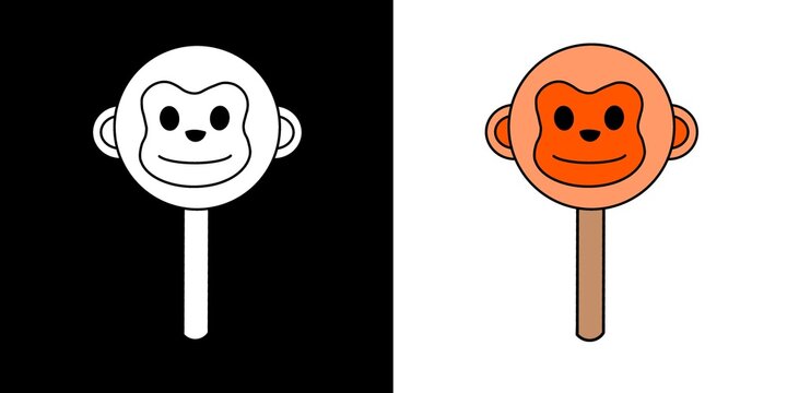 Outline and colored drawing of a monkey-shaped ice pop.