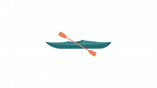 Minimalist teal kayak with orange paddle isolated on white background for outdoor recreation design with positioned horizontally orange