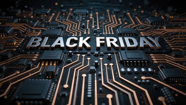 Black Friday Technology Circuit Board With Digital Ecommerce Shopping Sale Concept
