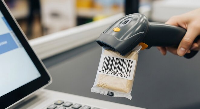 Barcode scanner capturing product data at a retail checkout station