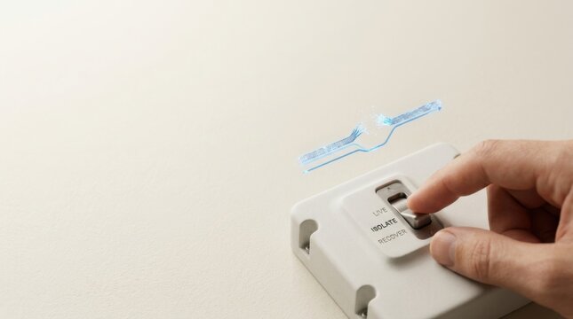 Person's hand adjusting light switch to visualize clear hardware isolation switch for effective ai incident response