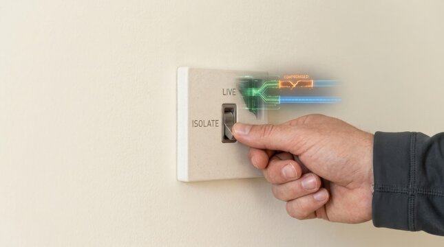 Person turning light switch to visualize clear hardware isolation switch for ai incident response strategy