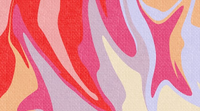 Abstract liquid marble wave groovy pattern background in red pink orange and purple colors