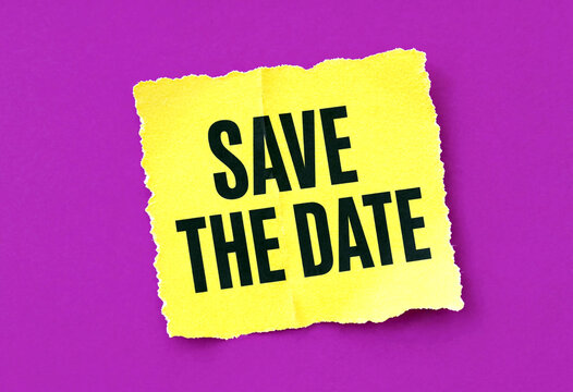 Bright yellow torn paper with bold save the date text perfect for invitations and events
