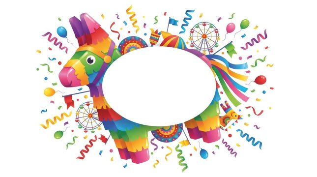 Colorful Mexican Pinata Carnival Celebration Frame with Blank Space for Text