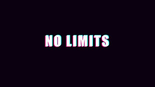 No limits glitch text animation: bold motivational typography for modern digital projects 4k