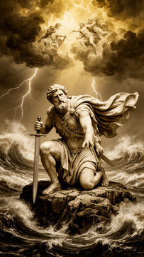 Zeus, dios del trueno, dios griego, mitolog&iacute;a griega, mitolog&iacute;a, dios mitol&oacute;gico, guerrero, espada, espada antigua, armadura, escultura, estatua, h&eacute;roe, dios guerrero, poder, fuerza, divinidad, rel&aacute;mp