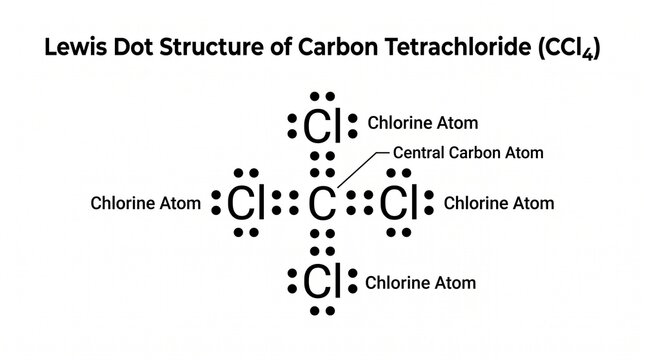 Lewis Dot Structure Diagram of Carbon Tetrachloride Molecule Showing Valence Electrons and Bonding Atoms