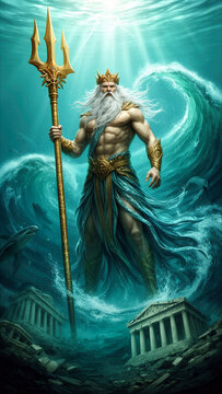Poseid&oacute;n, dios del mar, mitolog&iacute;a griega, dios griego, tridente, oc&eacute;ano, mar, mitolog&iacute;a, dios mitol&oacute;gico, dios del oc&eacute;ano, fantas&iacute;a, personaje mitol&oacute;gico, guerrero, corona, tormenta, tormenta marina, 