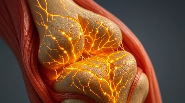 Detailed 3D Illustration of Human Neural Network in Joint