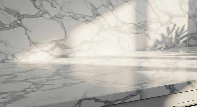 Luxury Marble Surface with Natural Light and Shadow Play, Elegant Interior Design Background