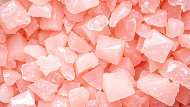 Closeup of pink himalayan salt crystals texture with rough natural mineral rocks for seamless spa wellness and healthy organic background concept.