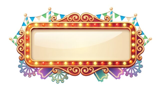 Vintage Circus Marquee Sign with Glowing Bulbs and Carnival Bunting Background