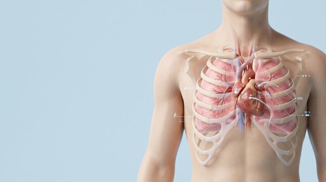 Human torso with visible anatomical heart