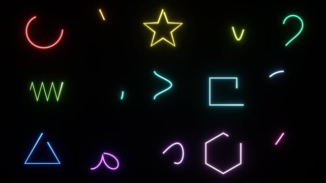 Colorful neon sign doodles drawing and glowing seamless loop 4K background