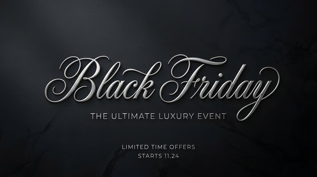 Elegant black friday luxury event banner with silver typography