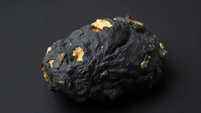 A piece of aged meat with a dark, textured surface resembling bark, covered in mold.