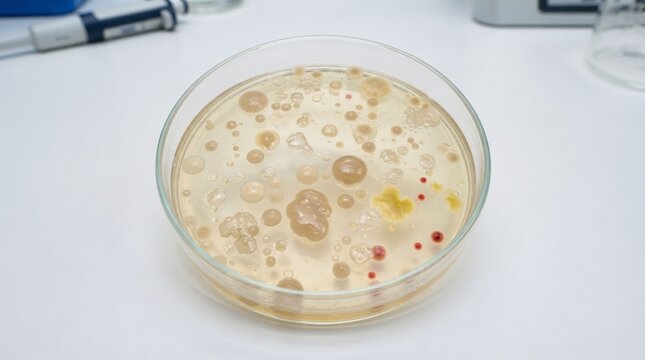 bacterial colonies growing on agar plate in petri dish for microbiological research