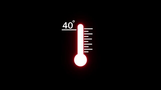 Glowing red thermometer showing temperature 40 degrees celsius on black background, heat weather 4k Stock video .