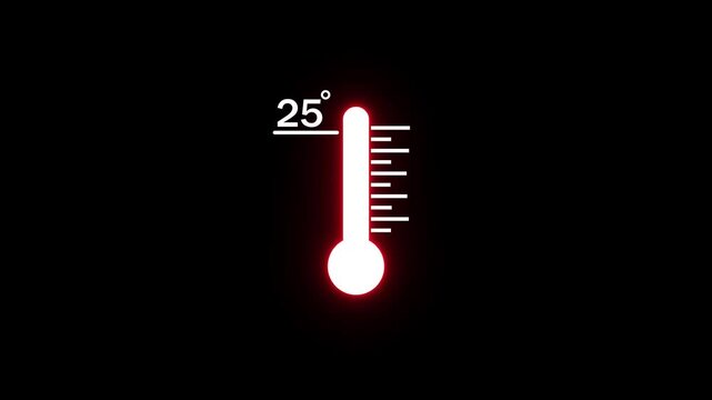 Neon glowing thermometer showing 25 degrees celsius temperature indicator animation weather climate heat 4k Stock video .